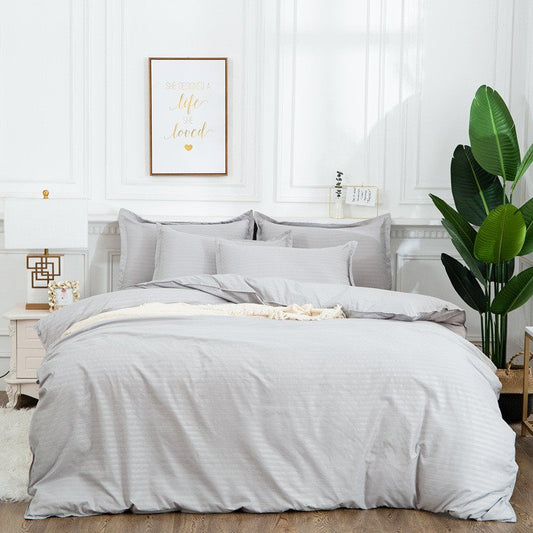 Juego de cama de poliéster de 3 piezas con rayas modernas de color liso, 1 funda nórdica y 2 fundas de almohada 