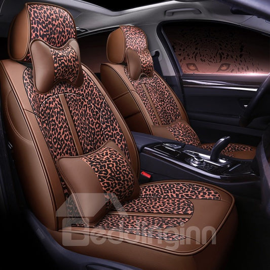 Funda de asiento de coche personalizada de cuero PU de estilo moderno con estampado de leopardo de lujo