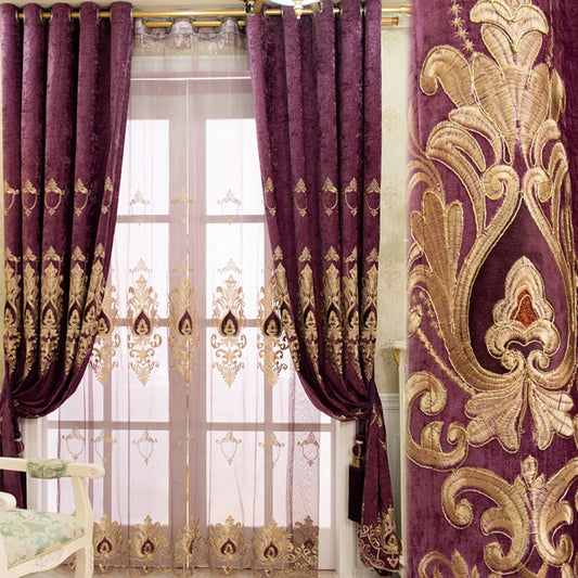 European Luxury Embroidery Grommet Shading Curtains Decoration Blackout Custom 2 Panels Drapes for Living Room Bedroom No Pilling No Fading No off-lining