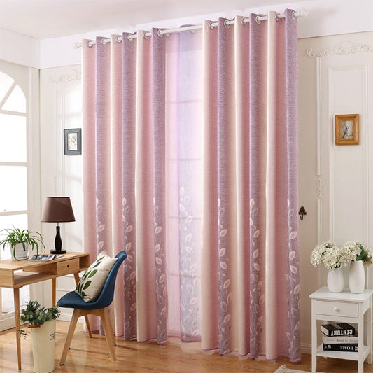 Linen Pink Blackout Curtains Leaves Pattern Heat Insulation Home Decor Window Curtains for Living Room Bedroom 2 Panels Decoration Custom