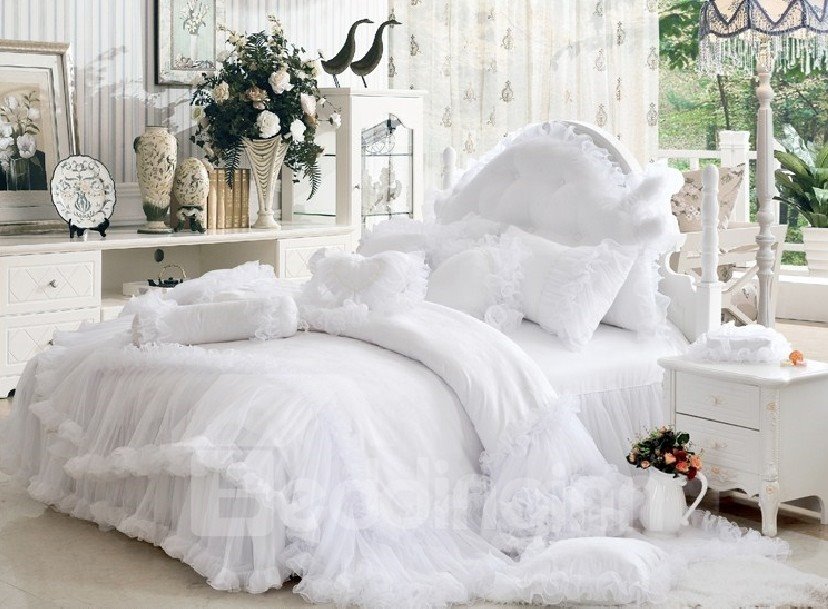 Cinderella Lace Pure Color Cotton 4-Piece Bedding Sets/Duvet Cover