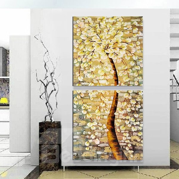 Wunderschöne 2-teilige Leinwand-Kunstdrucke mit abstraktem Baum im Ölgemälde-Stil