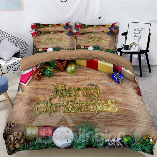 Feliz Navidad y decoraciones, juegos de cama / fundas nórdicas de 4 piezas con estampado rojo en 3D