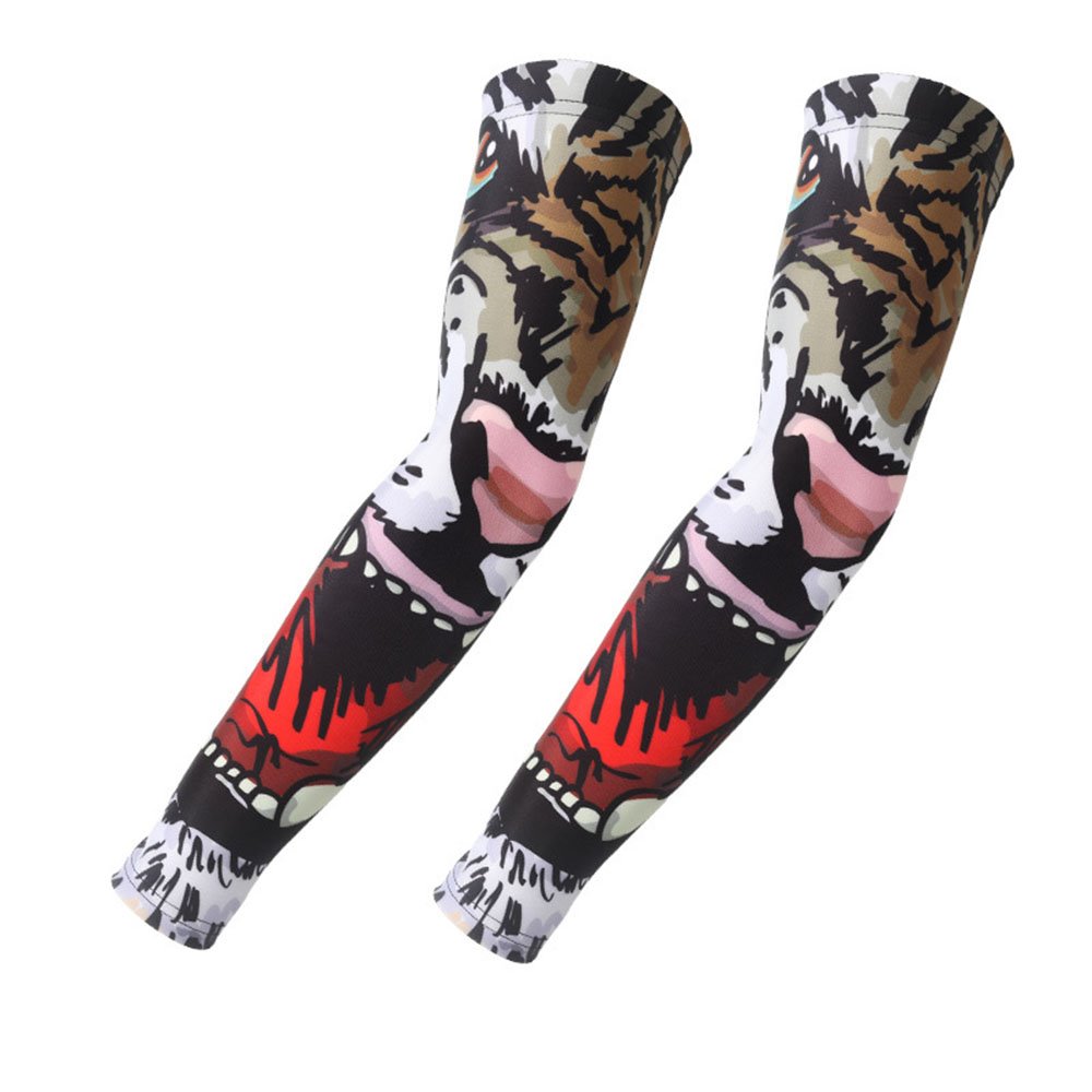 Skull Tiger Print Ice Silk Cooling Arm Sleeves Cover Basketball Golf Sport UV Sun Protection Cycling Sports