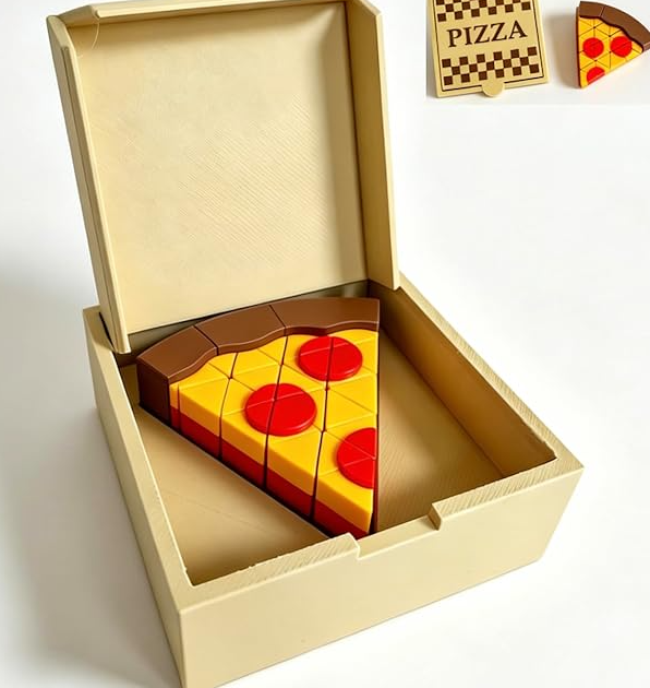 3D Printed Pizza Fidget Toy, Mini Pixel Pizza Slice Stress Relief Toy with Pizza Box, Funny Pizza Party Decorations, Unique Desk Decor and Quirky Gift(Single Slice with Box)