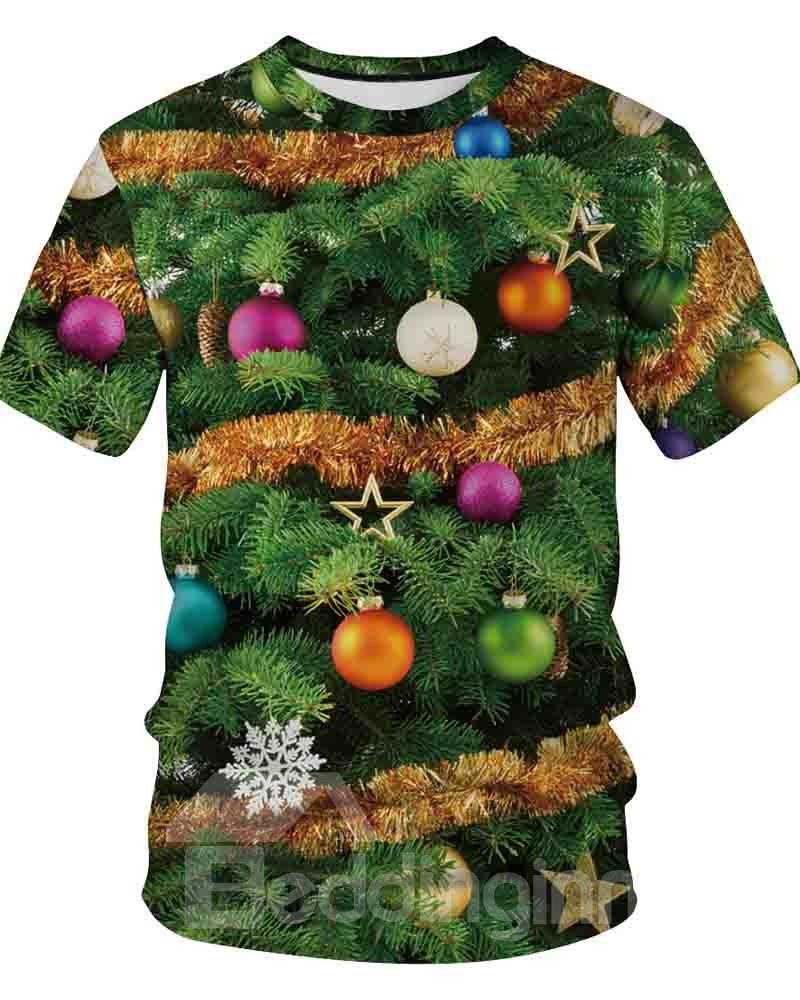 Weihnachts-Polyester-Paar-T-Shirt im europäischen Stil, gerades Modell, 3D