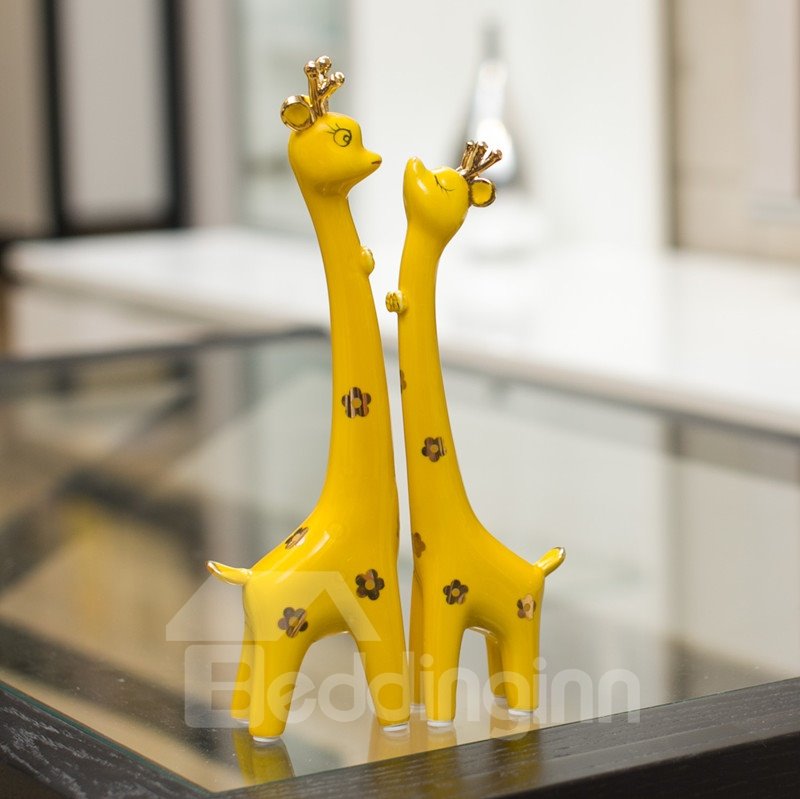 Adorable decoración de escritorio de jirafa enamorada de cerámica, 1 par