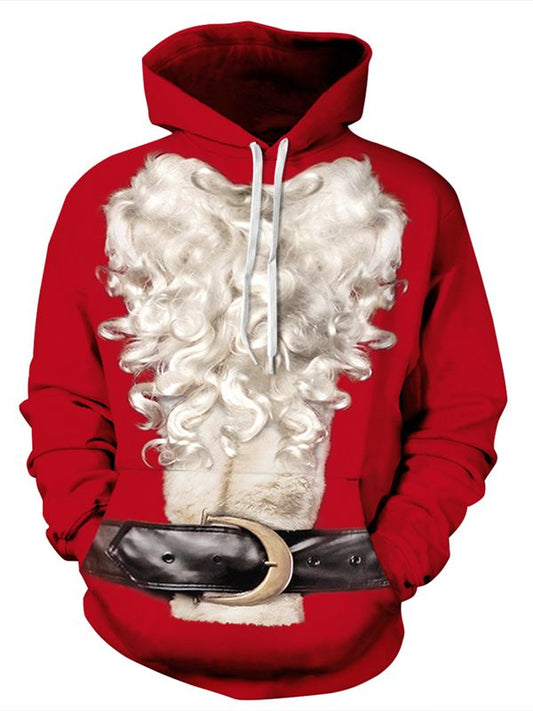 Sudadera con capucha pintada en 3D con patrón de barba de Papá Noel de manga larga estilo navideño