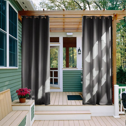 Cortinas grises modernas para exteriores, cortina superior con ojales sólidos para cabaña, impermeable, a prueba de sol, aislante térmico, 1 panel 
