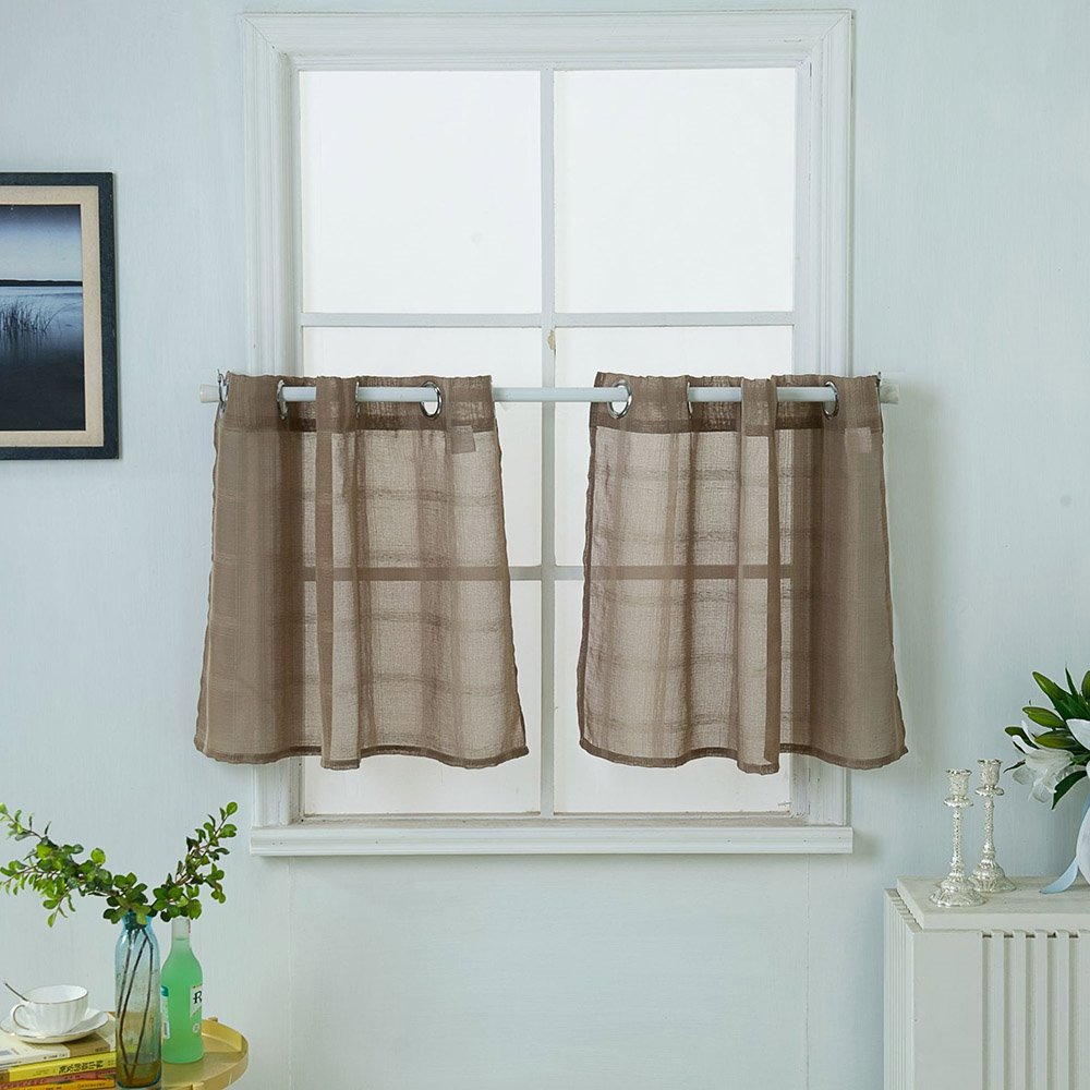 Cenefa moderna de poliéster de color sólido para ventana, 1 pieza, cortina corta de gasa transparente para cocinas, baños, sótanos y más
