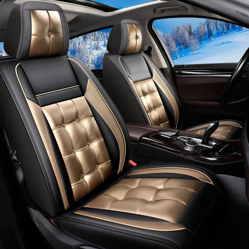 Full Coverage Soft Wear-Resistant Durable Skin-Friendly Man-Made PU Leather Airbag Compatible 5-Seater Universal Fit Seat Covers for Sedan SUV Pick-up