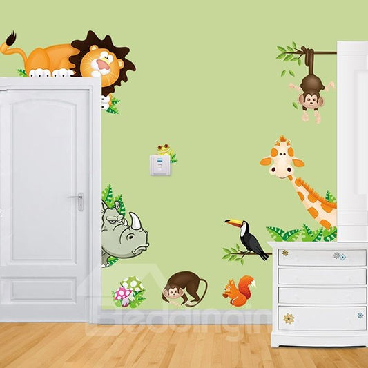 Adhesivo de pared para guardería/habitación infantil con animales del zoológico de dibujos animados