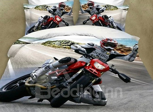 Super Cool Motorcycle Print 4 Pieces Polyester 3D Bedding Sets