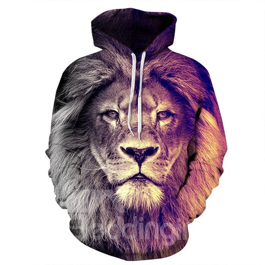 Langarm-Kapuzenpullover mit Löwengesicht und Farbverlauf, 3D-gemalt
