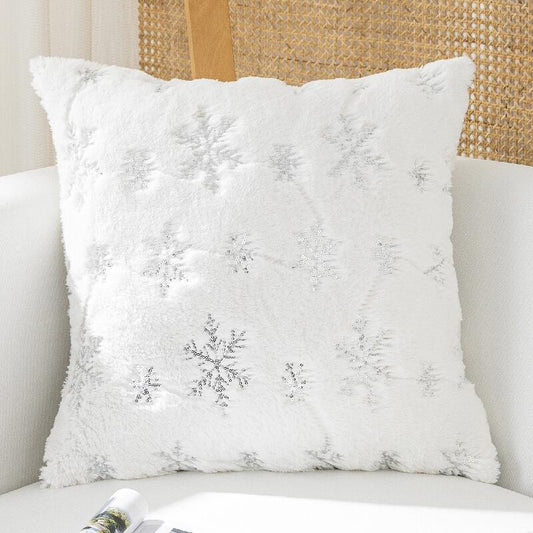 Snowflake Plush Pillowcase Fluffy Square Cushion Cases Bed Sofa Pillowcases 18x18 inches 1 Piece Golden Silver Color