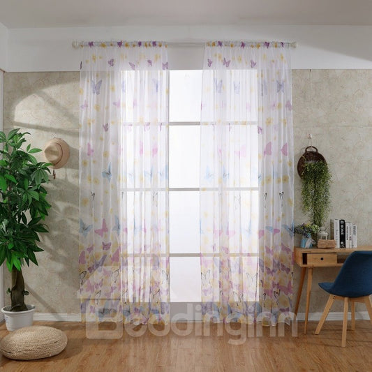 Cortinas y cortinas transparentes de poliéster con estampado de mariposas elegantes decorativas y sombreadas