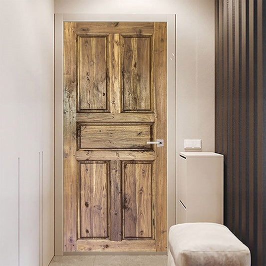 3D Simulation Wood Door Murals Wall Sticker Self Adhesive Door Art Stickers Scenery Home Decor