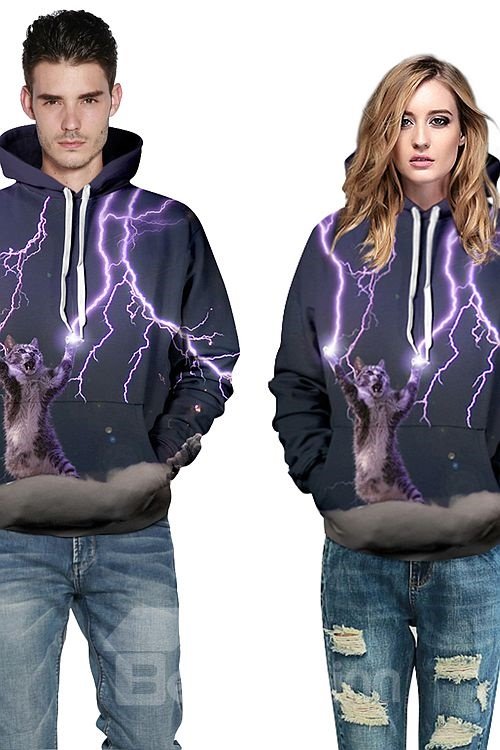 Sudadera con capucha pintada en 3D con diseño de Thunder Cat Make Lightning Cool Crazy Pattern de manga larga