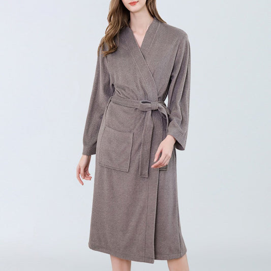Plain Simple Lace-Up Single Lace-Up Women's Night-Robes Soft Bathrobe