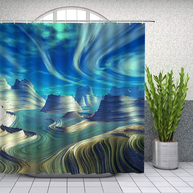 3D Printed Landscape Shower Curtain Bathroom Partition Curtain Durable Waterproof Mildew Proof Polyester 4 Size