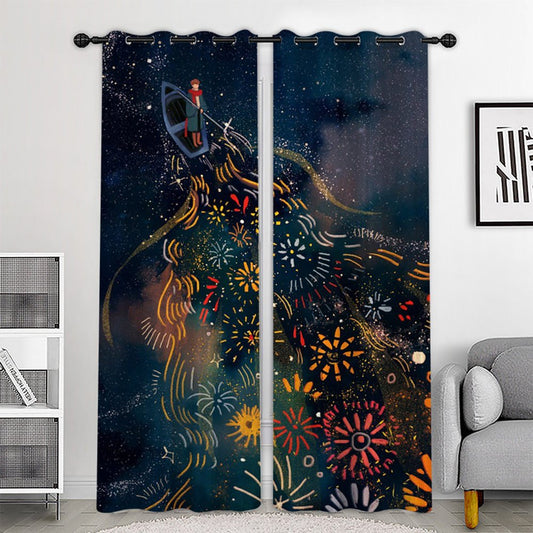 3D Printed Colorful Boat and Boy Blackout Scenery Curtains Custom 2 Panels Drapes for Living Room Bedroom No Pilling No Fading No off-lining Polyester