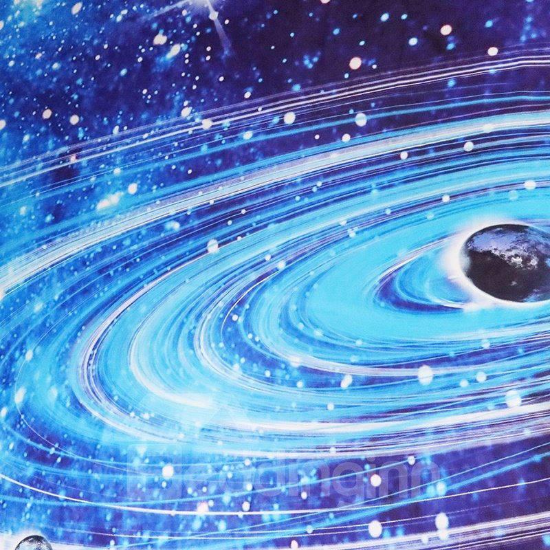 Juego de cama 3D Starry Universe Planet Galaxy de 4 piezas, color azul marino, funda nórdica con cremallera y lazos antideslizantes, microfibra suave y agradable para la piel