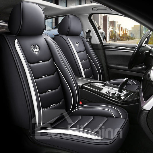 Full Coverage Sport Style 5 Seater Leather Car Seat Covers Faux Leatherette Automotive Vehicle Cushion Cover for Cars SUV Pick-up Truck Universal Fit Set for Auto Interior Accessories