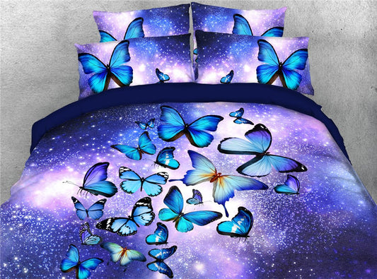 3D-Bettdecken-Set, Schmetterling und Galaxie, 5-teiliges lila Bettwäsche-Set, ultraweich, mit Reißverschluss und Eckbändern, 2 Kissenbezüge, 1 Bettlaken, 1 Bettbezug, 1 Bettdecke, hochwertige Mikrofaser 