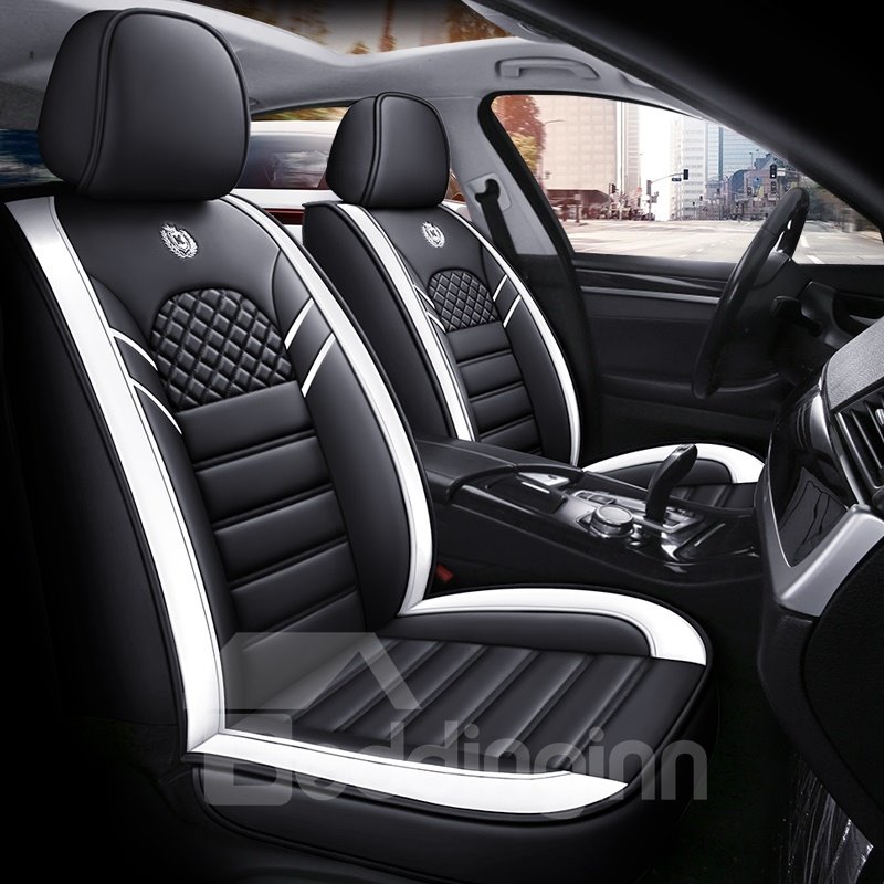 Estilo simple Cuero de alta calidad Fundas de asiento de ajuste universal de 5 plazas Compatible con airbag Seguro Cómodo y duradero Accesorios de ajuste universal para auto camión furgoneta SUV