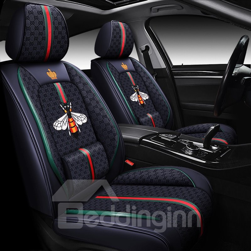Cute Bee Creative Style High Quality Leather 5 Seater Universal Fit Seat Covers Airbag Compatible Safe Comfortable and Durable