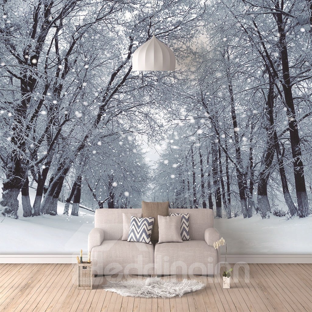 Murales de pared autoadhesivos con escena de nieve en 3D, decoraciones de pared antiincrustantes impermeables y ecológicas