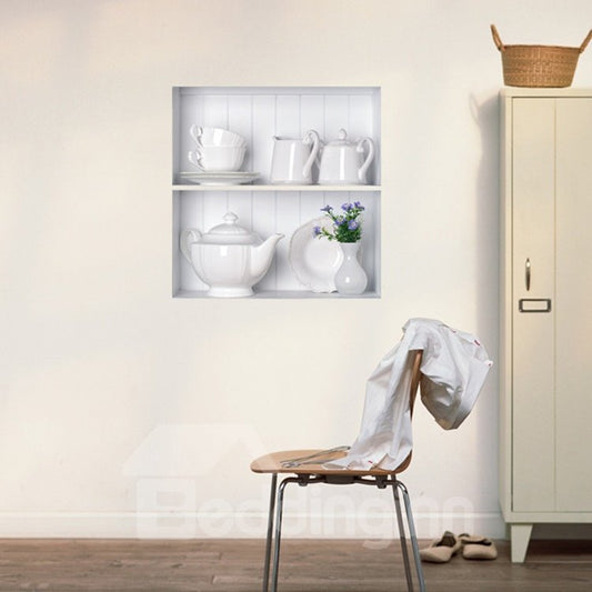 Stunning 3D Tea Set and Flower Vase Pattern Wall Stickers