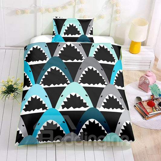 Haifischmaul bedruckte schwarze 2-teilige/3-teilige Bettwäsche-Sets/Bettbezüge