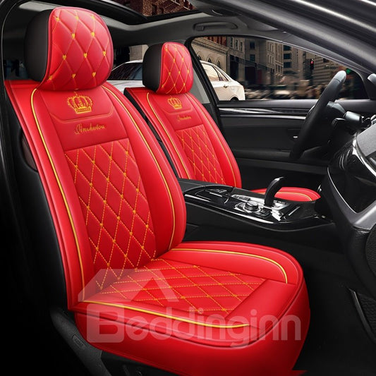 Full Coverage Skin Friendly Luxury Crown Theme 5 Seater Universal Fit Seat Covers Wear-resistant Scratch-resistant and Durable Leather Compatible with Airbags Removable Headrest Cover