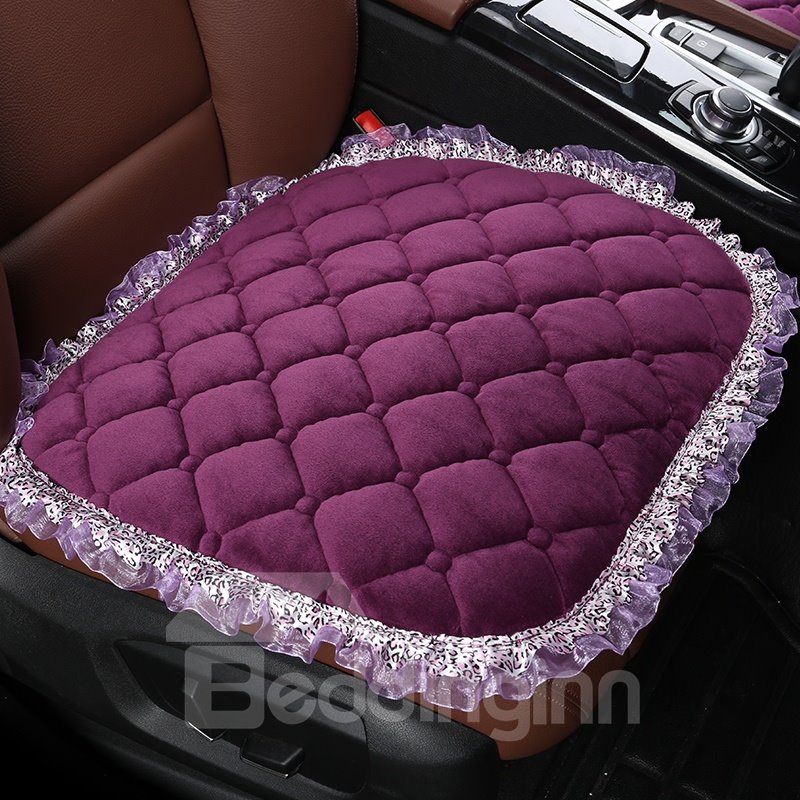 Protección de asiento de coche de encaje de gamuza con patrón de celosía de diamante de color puro