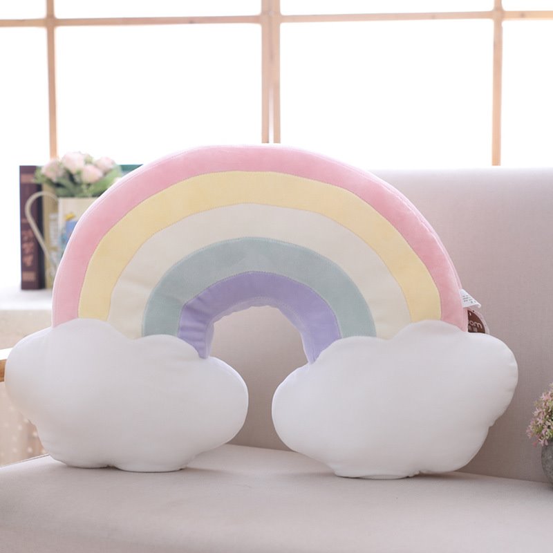 Startseite Kinder Regenbogen Schlafen Wurfkissen Cartoon Mond Stern Regenbogen Muschelkissen Niedliche Daunenbaumwolle Geschenk für Schlafsofa PP-Baumwolle