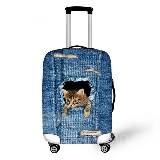 Funda protectora para equipaje pintada en 3D con diseño de gato curioso en Demin 