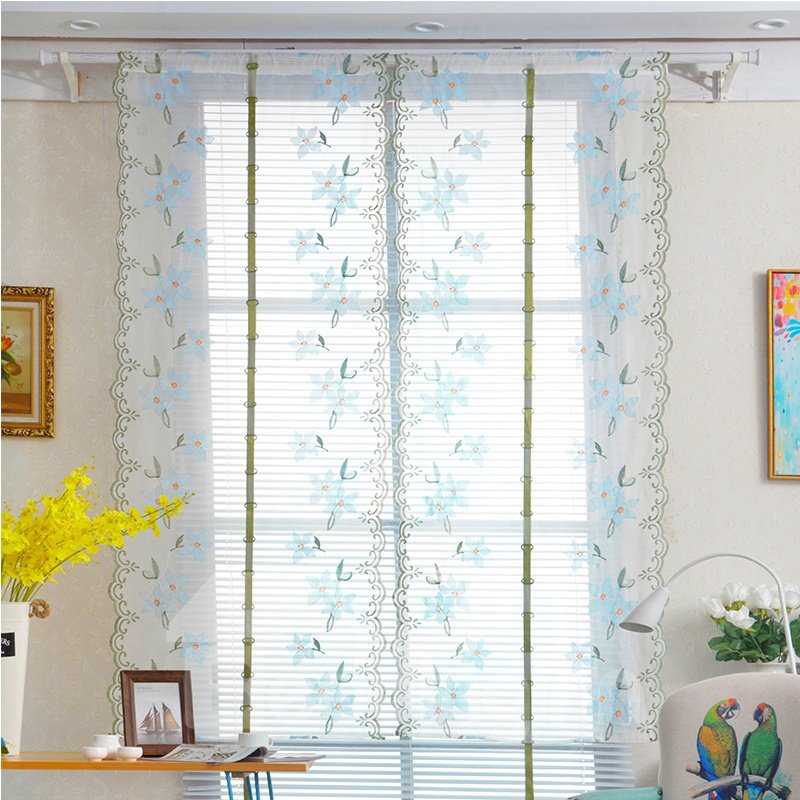 Apagón y decoración hermosas flores de melocotón bordado de seda estilo campestre sombra transparente romana