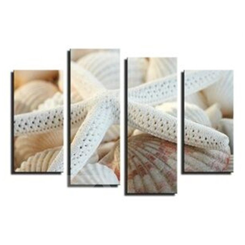White Starfish Hanging 4-Piece Canvas Waterproof and Eco-friendly Non-framed Prints