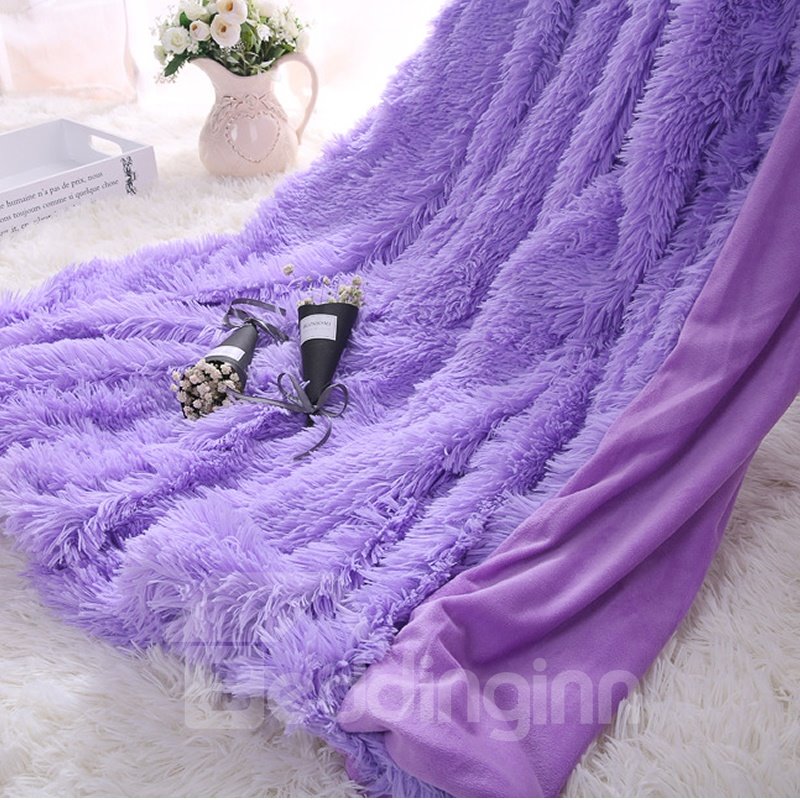 Princess Style Solid Orchid Purple Soft and Fluffy Double Layer Throw Blanket