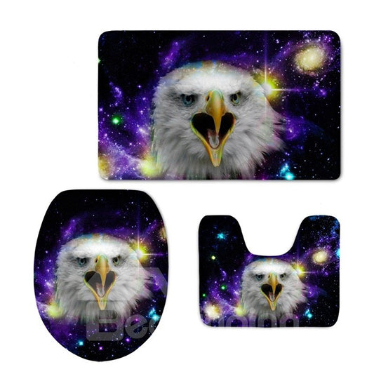 3-teilige Flanell-PVC-Toilettensitzbezüge mit Adlermuster, weich, wasserabsorbierend, rutschfest