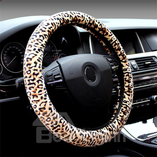 Pantherine Pattern Suede Material Soft Car Steering Wheel Cover