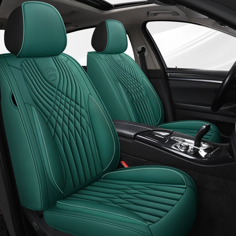 Sport Style 5 Seats Universal Fit Seat Covers Leather Color Block Cotton Seat Cover Airbag Compatible Automotive Vehicle Cushion Cover Universal Fit for Most Cars Auto Truck Van SUV