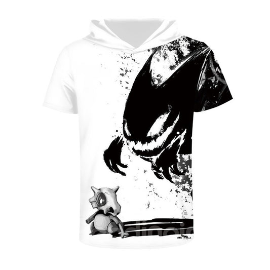 Entzückendes Monster bequemes Rundhals-3D-Kurzarm-T-Shirt für Herren mit Kapuze