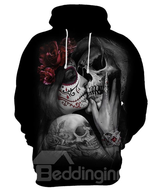 Sudadera con capucha pintada en 3D realista y ligera con diseño fresco de calavera