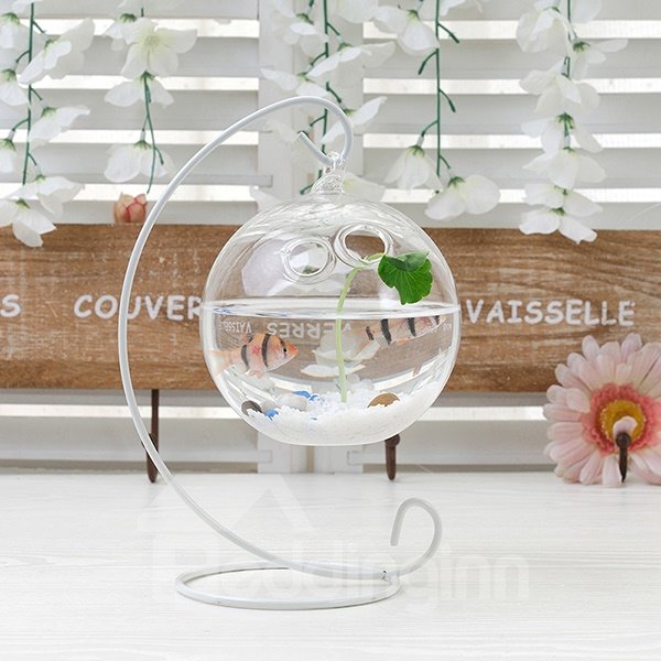 Creative Glass Vase on Iron Stand Flowers and Plants Vase Desktop Decoration
