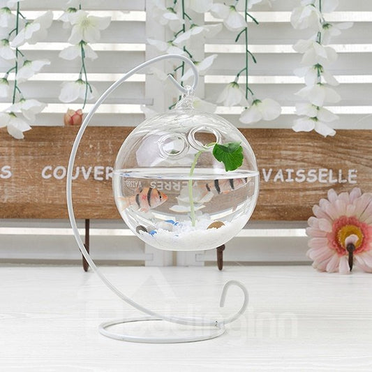 Jarrón de cristal creativo sobre soporte de hierro, florero de flores y plantas, decoración de escritorio