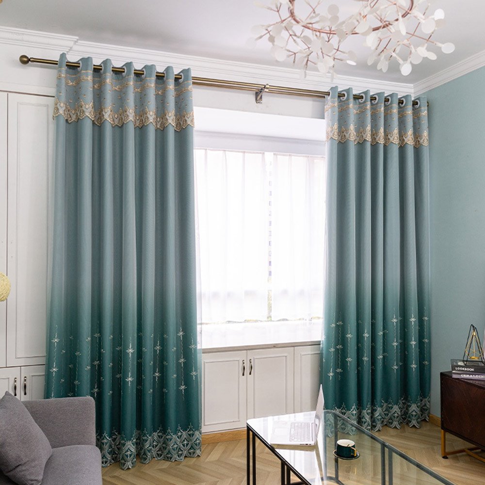 Europäische hochwertige grüne Vorhang-Sets, transparenter und gefütterter Verdunkelungsvorhang für Wohnzimmer, Schlafzimmer, Dekoration, kein Pilling, kein Ausbleichen, kein Abblättern 