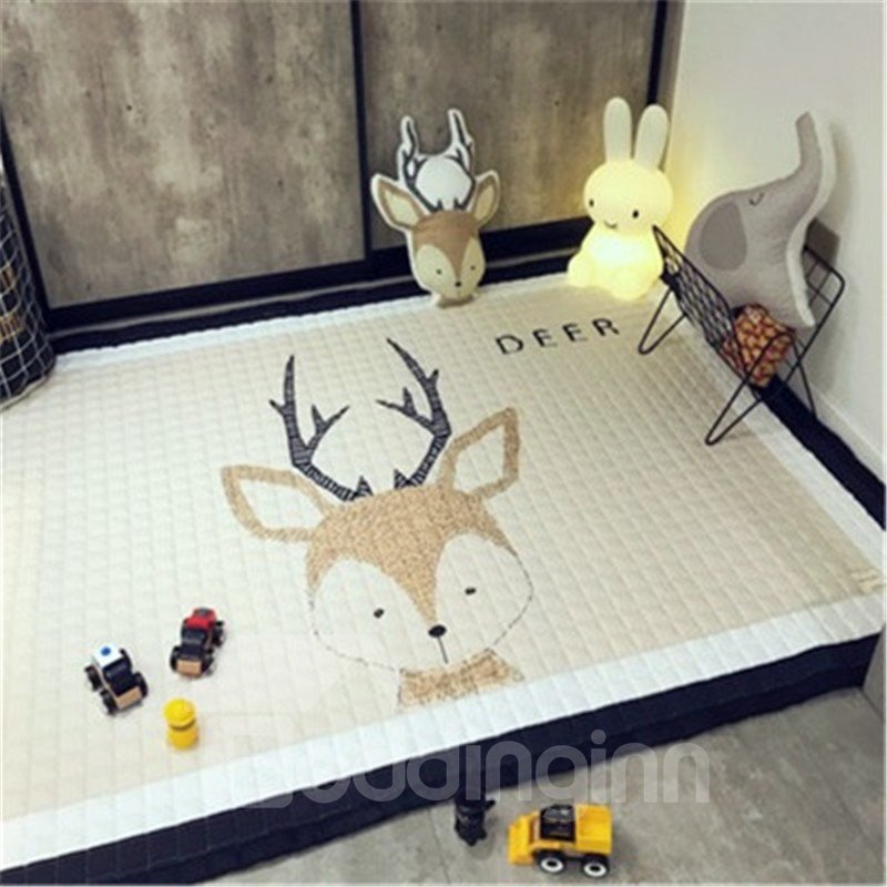 Sika Deer Pattern Rectangular Polyester Beige Baby Play Floor Mat/Crawling Pad