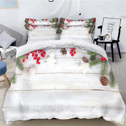 Hängende Weihnachtsornamente, bedruckte 3D-4-teilige Bettwäsche-Sets/Bettbezüge
